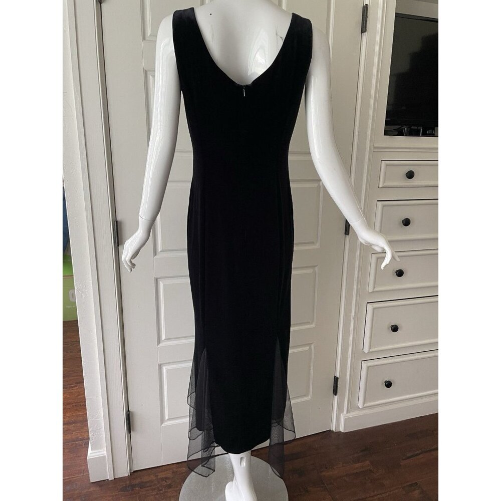 VTG Dressbarn Black Velvet Maxi Dress Scarf Hem Whimsigoth Fairy Grunge Sz 12 - Picture 3 of 16
